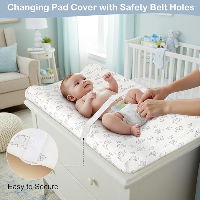 Basumee Muslin Changing Pad Cover Waterproof 2 Pack Baby Changing Table Covers for Boys and Girls Soft Breathable Nursery Diaper Change Table Cover Pad Fits 32"x16", Blue