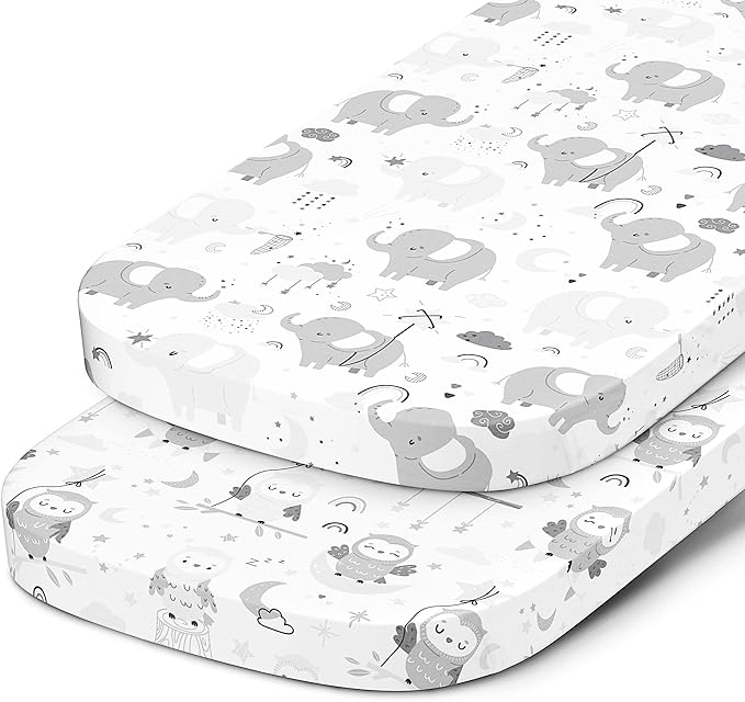 Bassinet Fitted Sheets for Dream on Me Traveler Portable Bassinet & Bedside Sleeper Skylar, Lotus, Seashell – Snuggly Soft 100% Jersey Cotton – 2 Pack