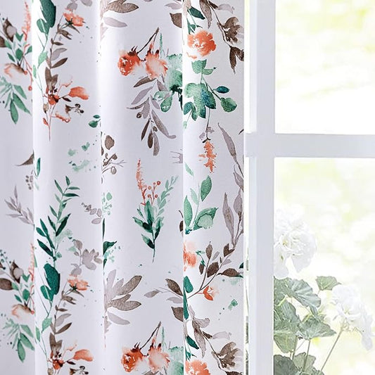 MYSKY HOME Floral Blackout Curtains for Kitchen Room Darkening Thermal Insulated Panels 54 Inch Long Light Blocking Grommet Rustic Curtains for Dormer Window, 2 Panels, Orange