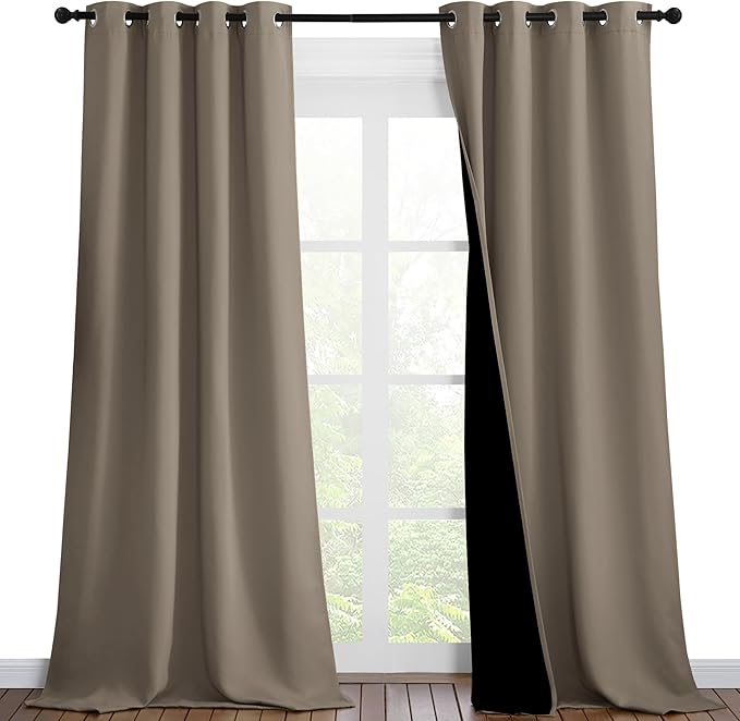 NICETOWN 100% Blackout Blinds, Set of 2, 46 inches x 102 inches, Laundry Room Decor Window Treatment Curtains for Large Patio Sliding Door, Thermal Insulated Taupe Curtains for Bedroom