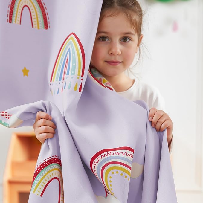 jinchan Nursery Blackout Curtains for Kids Room Rainbow Purple Curtains Cute Girls Bedroom Dorm Playroom Window Treatment Grommet Thermal Insulated Room Darkening 2 Panels 63 Inch Length