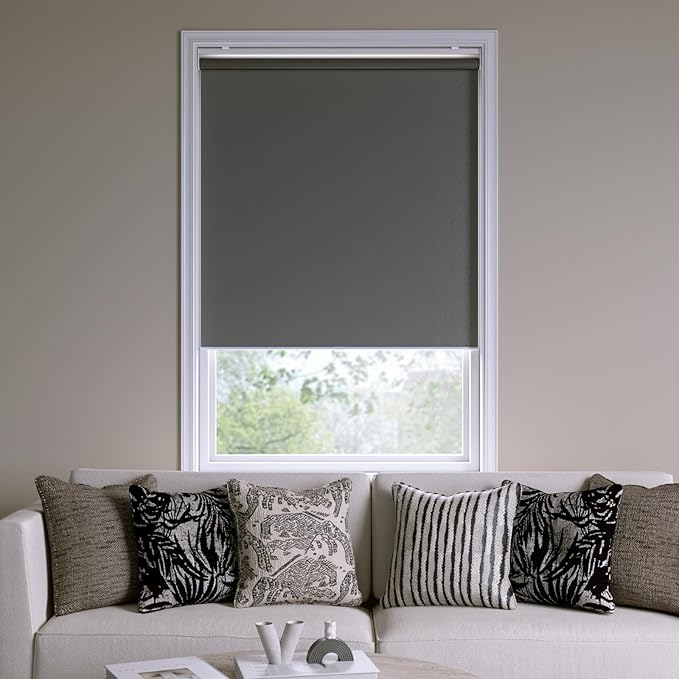 BGBLCordless Roller Shades Blackout Blinds for Windows Room Darkening Rolled Up Shades with Spring System, UV Protection Window Shades Door Blinds for Home and Office (Grey, 32" W x 72" H)