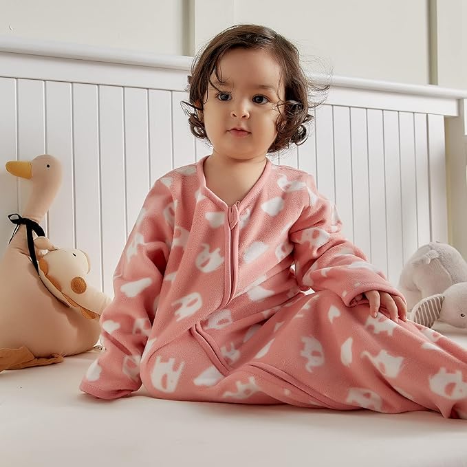 DaysU Micro Fleece Baby Sleep Sack 18-24 Months with Long Sleeves 1.5 TOG, Plush Warm Baby Wearable Blanket with 2-Way Zipper, Baby Girls Sleeping Bag for Toddler, Elephant