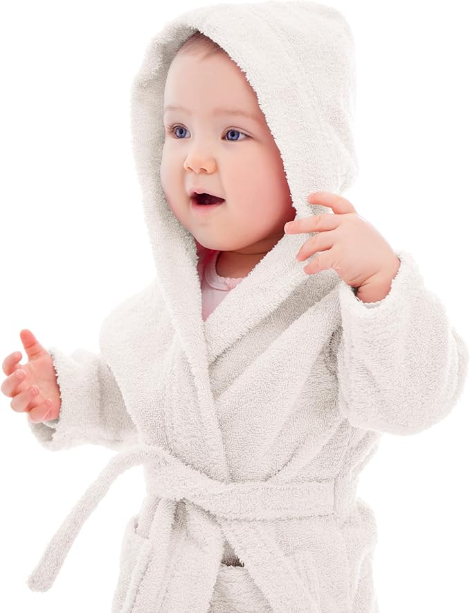 BAGNO MILANO Kids Organic Turkish Cotton Hooded Beach Cover-Up Towel, GOTS Certified, for Boys and Girls (Cream, 13-15 Years)