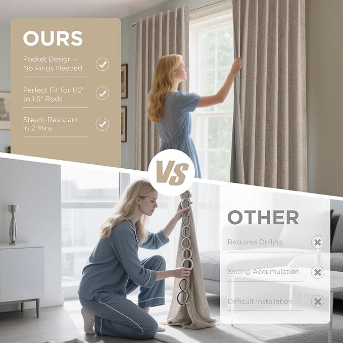 Joydeco Blackout Curtains for Bedroom - 100% Light Blocking 2 Panels Set Linen Drapes 66" W x 108" L, Thermal Insulated Room Darkening Curtains, Linen Textured for Living Room, Rod Pocket & Back Tabs
