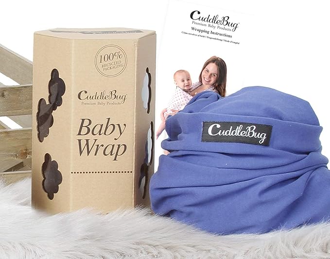 Cuddlebug Hands-Free Baby Carrier - Soft & Stretchy Wrap for Newborn to Toddler 7-35 lbs - One-Size-Fits-All Hip-Healthy Holder (Blue)