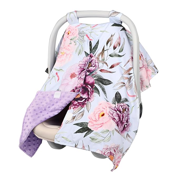 Baby Car Seat Cover, Peekaboo Opening Car Seat Canopy for Baby Girls Boys, Mom Nursing Breastfeeding Covers, Blanket for Infant, Pink Purple