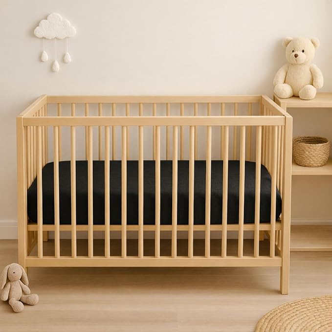 PET REJOIR 2 Pack Muslin Crib Sheets for Boys & Girl- Neutral Breathable Cotton Crib Mattress Sheets Fitted for Standard 28"x 52"- Nursery Décor No Slip Bed Sheets- Black & White