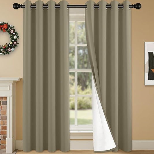 100% Blackout Curtains 95 Inch Length for Bedroom Living Room, Grommet Thermal Insulated Room Darkening Drapes, Light Blocking Window Treatment Decor, 2 Panels, 54x95, Taupe