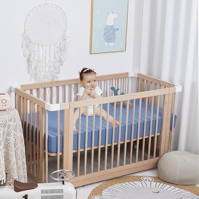 Muslin Neutral Crib Sheets for Boys & Girls 2 Pack Blue Set 28"x 52" Rutiwa Soft Breathable Baby Sheets for Crib Organic Cotton Fitted Sheets for Toddler Bed & Standard Crib Mattress Boho Style