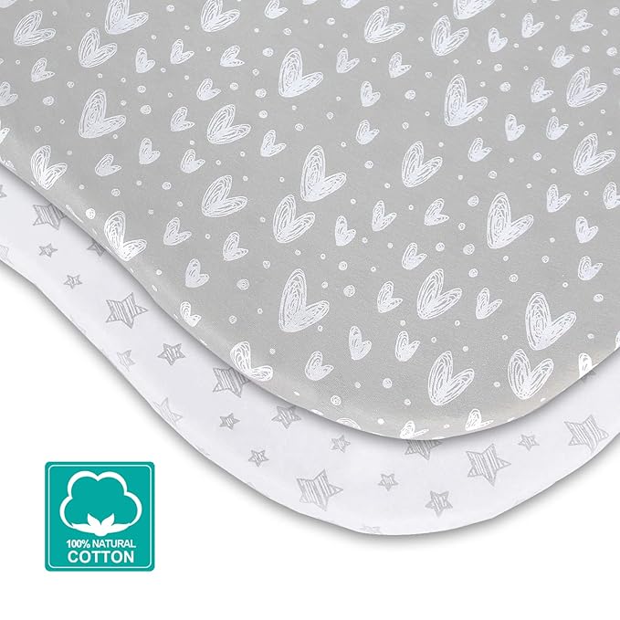 Bassinet Sheets Fit for Dream On Me Traveler/Skylar/Seashell/Lotus Bassinet, INFANS, Maydolly and Evolur Stellar Bassinet, 2 Pack, 100% Jersey Knit Cotton, Breathable and Heavenly Soft, Grey Print