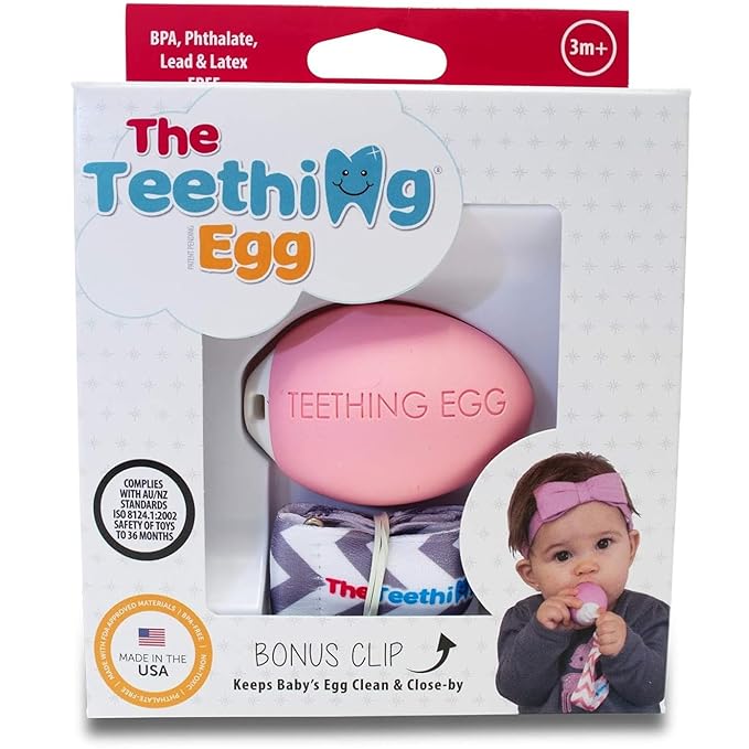 The Teething Egg Baby Teether – Freezable Teething Toy for Babies 3–6 Months up to 18 Months – Made in USA, Food-Grade TPE, Pink
