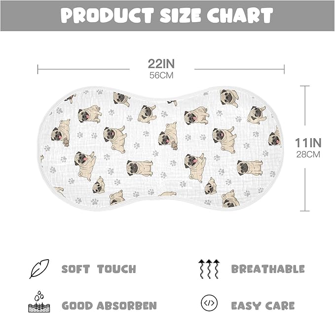 Qinllo 4 Pack Muslin Burp Cloths Pugs Dog Paw White Cotton Baby Burp Cloths Extra Absorbent and Soft Burping Cloth for Newborn Boys Girls 22x11 Inch