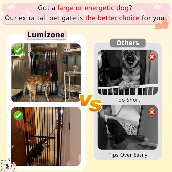 Lumizone Extra Tall Pet Gate 55.12" High Pressure Mounted 46.65"-50.78" Extra Wide (9 Sizes) 1.37" Gap for Cat Dog Stairs Doorway Hallway No Drilling Auto-Close (46.65"-50.78" W, Black)