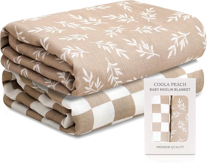 Baby Muslin Swaddle Blankets,2 Pack Receiving Blanket Baby Girl & boy,Large47 x 43 inches,Soft & Skin Friendly Baby Blanket Wrap(Brown)