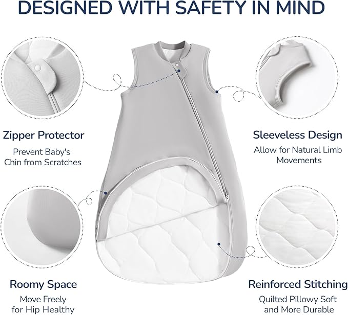 usbettas 1.0 Tog 2.5 Tog Baby Sleep Sack, 100% Cotton Baby Sleeping Bag 3-24M, 2-Way Zipper Baby Wearable Blanket