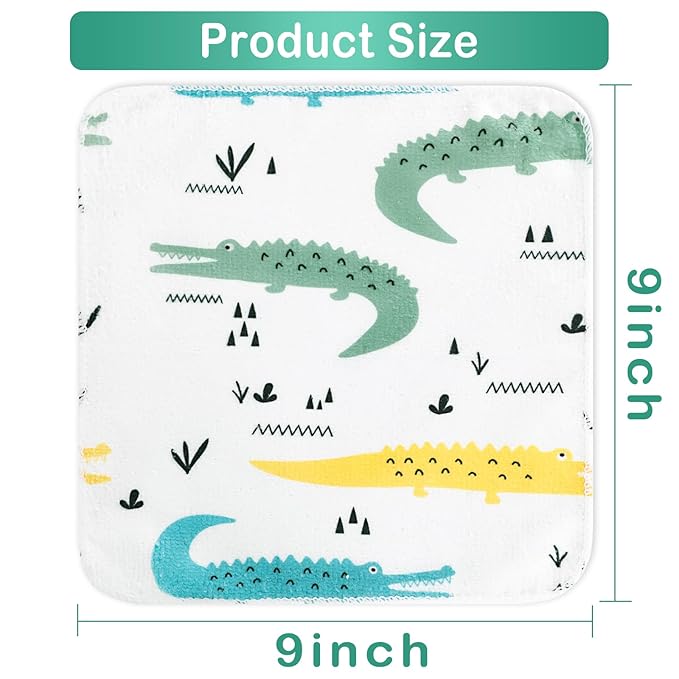 Baby Washcloths, 24Pack Baby Wash Cloths Extra Soft & Ultra Absorbent, Baby Towels and Washcloths Face Towels for Unisex Boys Girls Body, Washclothes Gentle on Sensitive Skin, 9x9 Green Crocodile
