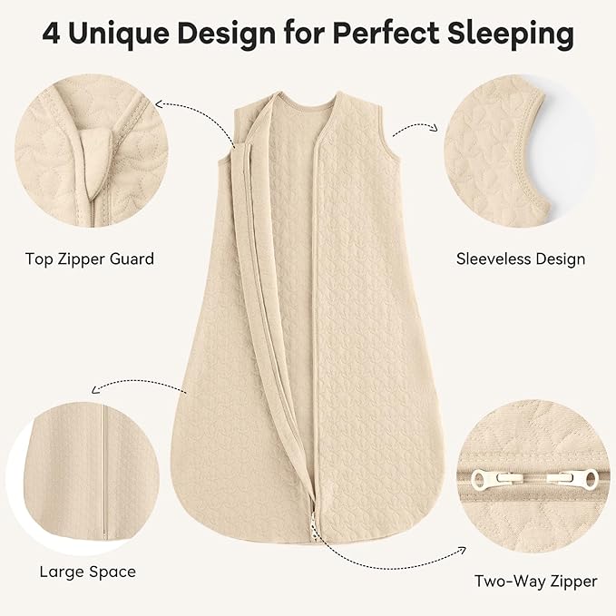 Unnivoll Baby Sleep Sack 0-6 Months 1.0 Tog Baby Wearable Blanket Cotton Sleeping Sack Quilted Baby Sleep Bag with 2-Way Zipper for Infant Newborn Yellow