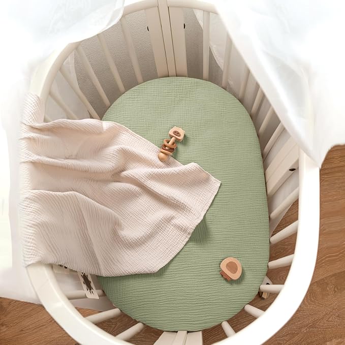 lulumoon Baby Muslin Bassinet Sheets: Cotton Bassinet Sheets Neutral for Boys and Girls - Fitted for Oval Rectangle or Hourglass
