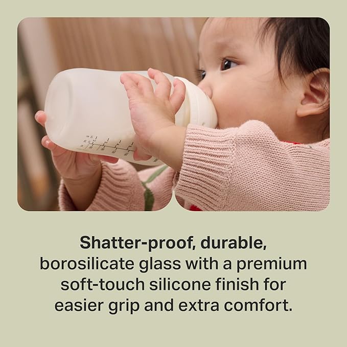 Tommee Tippee Silicone Coated Glass Natural Start Baby Bottles for Feeding from Newborn Up, 9oz, 2 Pack