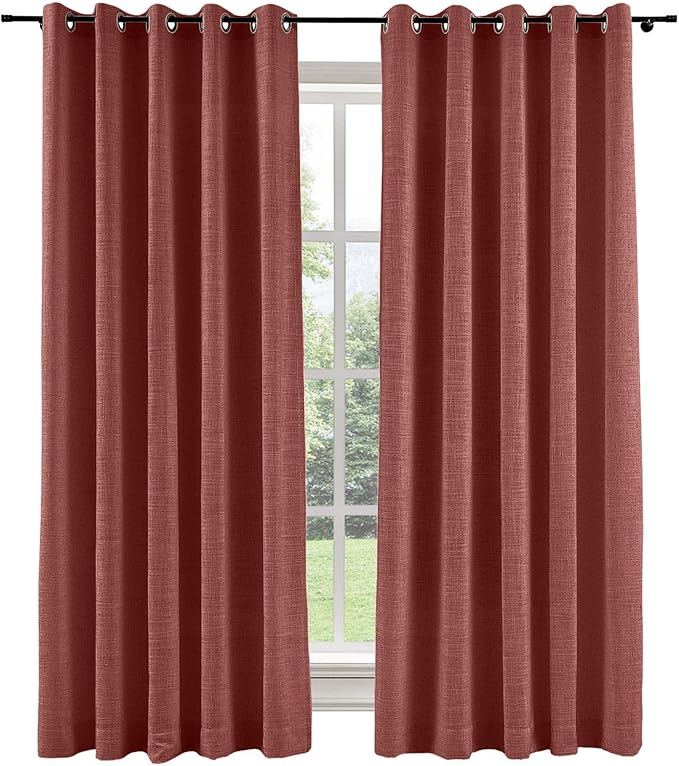 ChadMade Pravicy Protecting Grommet Header Drape 96 Inch Length Curtain Natrual Linen Drapery for Sliding Door Living Room with Rod 84Wx84L, 1 Panel, Cinnabar, Tallis Collection