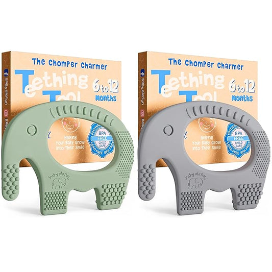 Elefun Baby Teether Pack - Gift 6 Months Blissful Teething Relief - Infant Teethers 6 to 12 Month Baby Gift Set - Safe Silicone Soothing Rings Developmental Infant Chew Toys