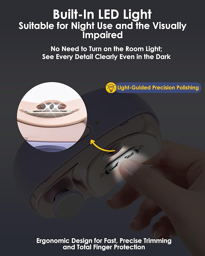Electric Nail Clipper Upgraded 3 in 1 Automatic - with Polishing, Dust Storage & LED Light, Nail File Toenail Trimmer, Gifts for Women Men Mom Her Him Kids Adults Senior Baby Teacher Students (Purple)