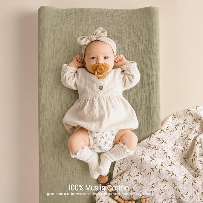 lulumoon Muslin Changing Pad Cover: 2-Pack Soft Breathable Cotton Boho Neutral Print for Baby Girls Boys - Nursery & Baby Shower