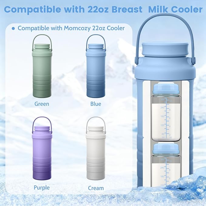 IVARONAL 4 Pack 10oz Wide-mouth Breastmilk Storage Bottle for Momcozy 22oz Portable Breast Milk Cooler, Pumping Storage Containers Compatible with Spectra S1/S2/9 Plus/SG/Motif Luna (4PC/Blue Lids)