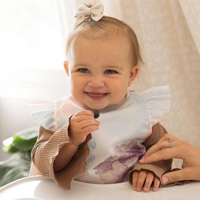 Tiny Twinkle Mess-Proof Baby Bibs for Eating | Waterproof, Wipeable Toddler Bibs with Catch-All Pocket | Feeding Bibs for Girls & Boys(3 Pack,Cotton Candy)