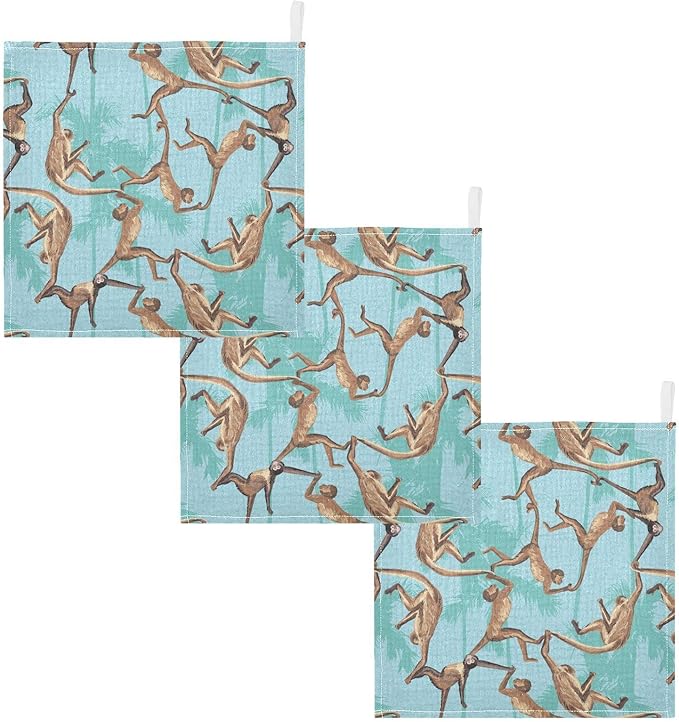 vvfelixl Cotton Monkeys Jungle Baby Muslin Washcloths Soft Face Towel for Newborns, 11.8 X 11.8 Inch, 5 Pack Blue