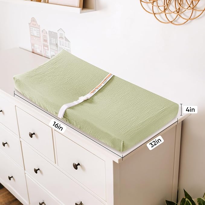 Changing Pad Cover for Baby Girls Boys - 100% Organic Cotton Muslin Changing Pad Sheets with Secure 360° Elastic Fit, Ultra-Soft for Delicate Skin, 2 Pack