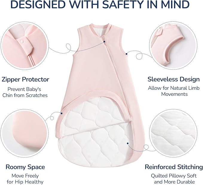 usbettas 1.0 Tog 2.5 Tog Baby Sleep Sack, 100% Cotton Baby Sleeping Bag 3-24M, 2-Way Zipper Baby Wearable Blanket