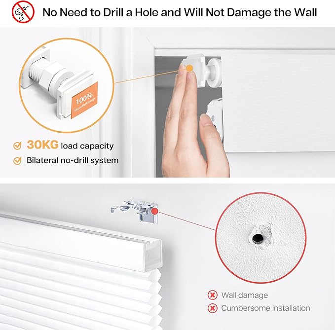 LazBlinds No Drill Blinds for Indoor Windows, Blackout Roller Shades, Cordless Window Blackout Blinds, Thermal Insulated Fabric UV Protection for Home and Office, 24.5" W x 48" H, White