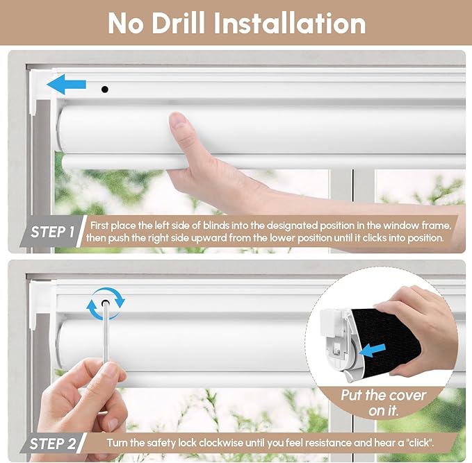 Kincmo No Drill Motorized Blinds with Remote, 100% Blackout Roller Shades for Windows, Custom Electric Blinds Compatible with Alexa, Apple Homekit, Google Home (100% Blackout Waterproof Vinyl Black)