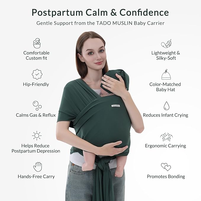 Baby Wrap Carrier for Newborns to Toddlers (8-35 lb), Modal Soft-Stretch Sling, Breathable All-Season, Quick Tie with Center Marker, Machine Washable Green
