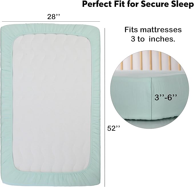 Muslin Baby Crib Sheets Fitted - Crib Sheets Neutral Turkish Cotton, Ultra Soft & Breathable - Organic Cotton Crib Sheets for Boys & Girls, GOTS & Oeko-TEX® Certified (52x28, Minty Green)