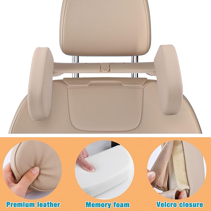 Car Seat Headrest Pillow, 360° Adjustable Car Seat Head Neck Support Rest Cushion, Travel Car Sleeping Pillow for Kids Adults-Beige
