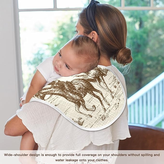 WELLDAY Muslin Baby Burp Cloths Set of 4, Soft Absorbent Western Desert Cowboy Muslin Washcloths, Bibs, Face Towel for Newborn Boys Girls, 22 x 11 Inch