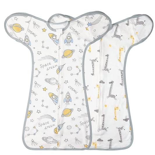 2 Pack Transition Swaddle with 2 Way Zipper, 2 in 1 Arms in/Out Transitional Arms Up Swaddle, 100% Cotton Newborn Swaddles Zipper Swaddles Baby Swaddling Sack Sleep Sack 3-6 Months