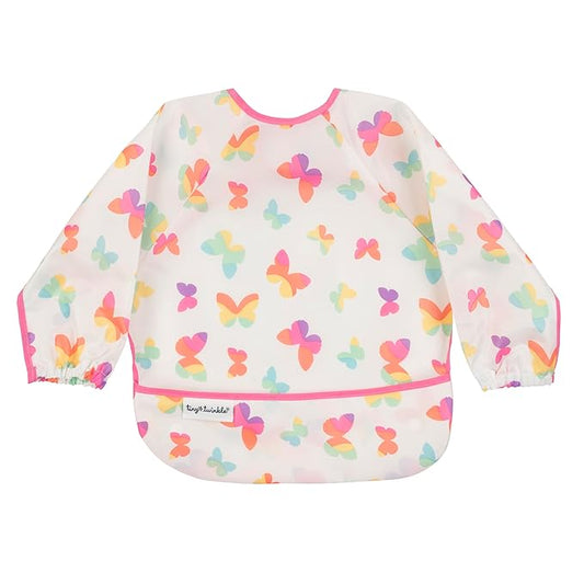 Tiny Twinkle Long Sleeve Bib for Babies & Toddlers | Waterproof Smock Bib for Eating | Machine Washable & Mess-Proof Feeding Essentials | Newborn Shower Gift (Butterflies, 6–24M)
