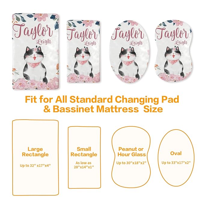 Custom Changing Pad Cover Set - Jersey Knit Ultra Soft Unisex Waterproof Diaper Changing Table Covers with Personalized Name for Baby Boys Girls - Comfy Cozy 2 Pcs Set Style10
