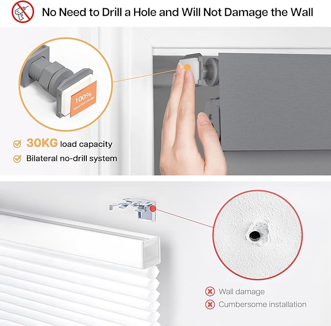 LazBlinds No Drill Blinds for Indoor Windows, Blackout Roller Shades, Cordless Window Blackout Blinds, Thermal Insulated Fabric UV Protection for Home and Office, 30" W x 48" H, Grey