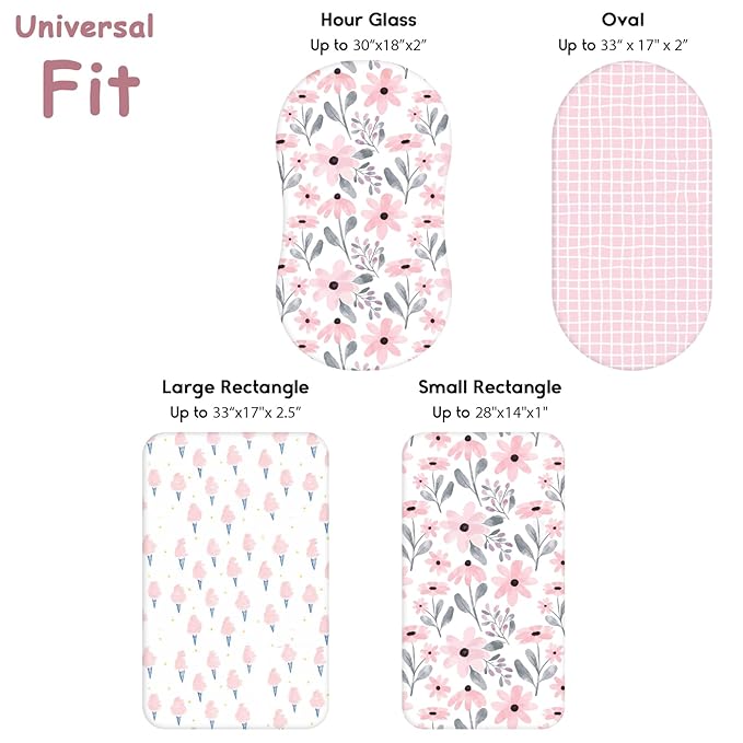 Yoofoss Bassinet Sheets for Baby,3-Pack Fitted Bassinet Sheets Set Compatible with Halo Bassinest Swivel Sleeper,Baby Delight,Angelbliss,Soft Breathable Bassinet Mattress Sheets (Pink+Floral)