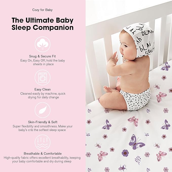 Little Grape Land Mini Crib Sheets 4 Pack, Pack n Play Sheets Fitted 38 x 26 for Boys and Girls, Pack and Play Sheets Compatible with Graco Pack n Play Playard, Sea Breeze