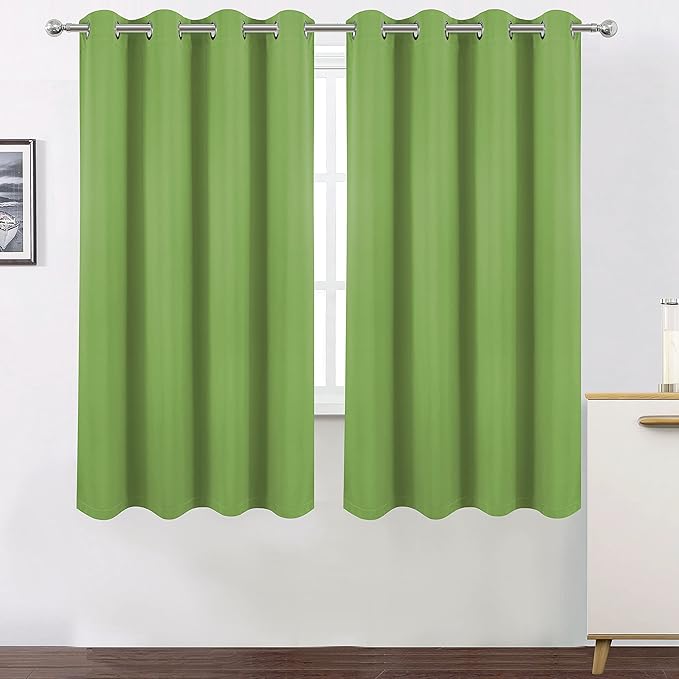 LEMOMO 100% Blackout Light Green Curtains with Black Lining/52 x 63 Inch/Set of 2 Panels Thermal Insulated Room Darkening Curtains for Bedroom