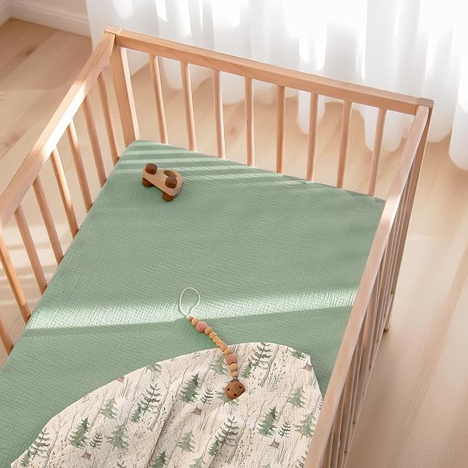 lulumoon Fitted Crib Sheets 2-Pack: Soft Muslin Cotton for Standard Crib - Boho Forest Print for Baby Boys Girls Nursery Bedding & Gift