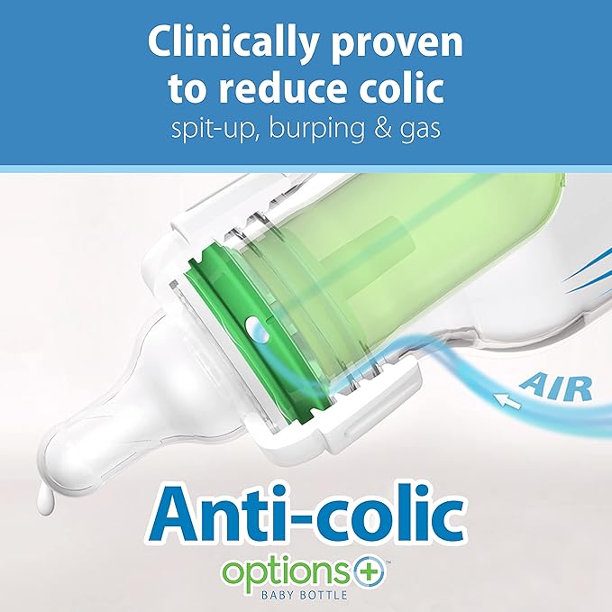 Dr. Brown's Natural Flow Anti-Colic Options+ Narrow Baby Bottle, Dream Adventure, 8 oz/250 mL, with Level 1 Slow Flow Nipples, 0m+, 4 Pack