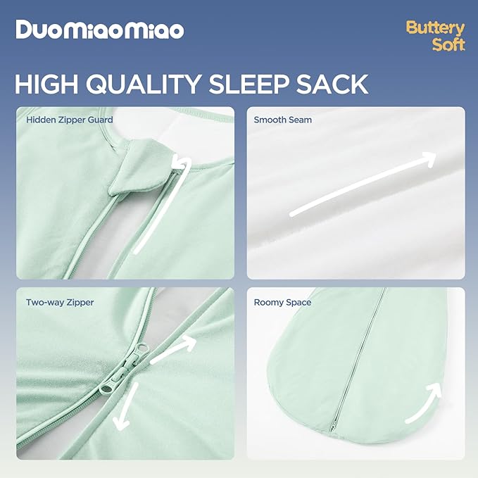 Duomiaomiao 2 Pack Buttery Soft Rayon Made from Bamboo Baby Sleep Sack 0-6 Months 1.0 TOG, Premium Baby Sleeping Bag 2-Way Zipper for Babies