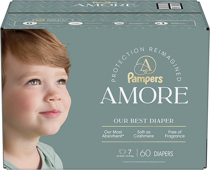 Pampers Amore, Size 7 (26-50 lbs), 60 Count, Our Best Diaper